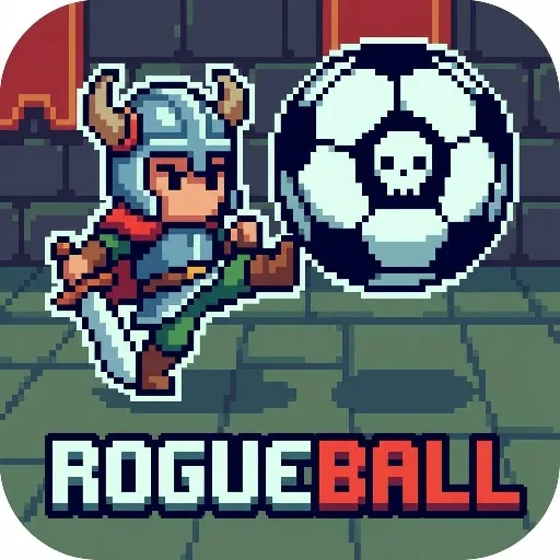 RogueBall: futbolista vikingo y balón en estilo pixel art