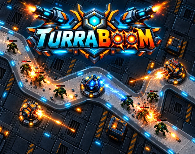 Arte oficial de Turraboom: torretas y explosiones alrededor del núcleo